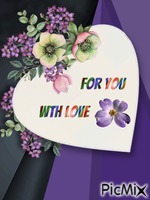 for you with love, heart, purple and pink flowers - GIF animé gratuit
