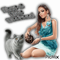 Vrouw met poes - Free animated GIF