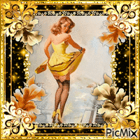 Dame Rétro en jaune & noir - GIF animado grátis