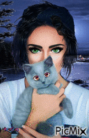 Girl and Cat - Free animated GIF