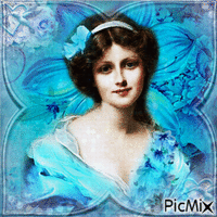 Vintage lady in blue - Gratis animeret GIF