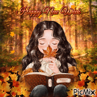 Happy New Week Autumn Girl with a Book - GIF animé gratuit