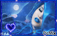 A woman with blue color - GIF animé gratuit