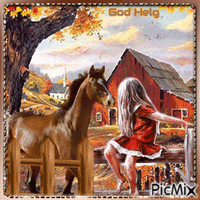 Happy Weekend. Girl and a horse. Autumn geanimeerde GIF
