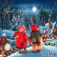 Good Night Children Walking in the Snow - GIF animado grátis