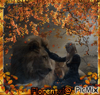 Femme et lion - Animovaný GIF zadarmo