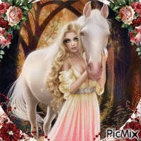 Mujer y caballo geanimeerde GIF