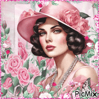 Woman with a hat and a rose - GIF animé gratuit