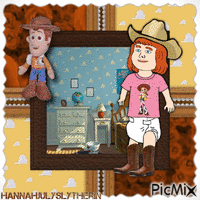 {Baby plays at Cowboys in Andy's Room} анимирани ГИФ