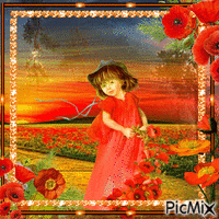 girl with poppies анимирани ГИФ