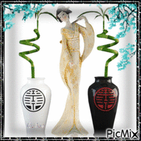 Poupée de porcelaine de Geisha - Gratis animeret GIF