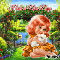 Have a Nice Day Little Girl with a Bunny - Free animated GIF
