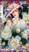 Femme  entourée de fleurs 动画 GIF