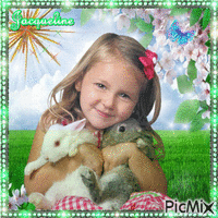 ravissante fillette et ses lapinous - GIF animé gratuit