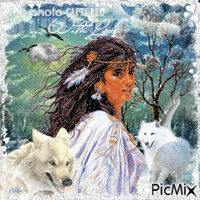 Indian woman with wolfs - Gratis geanimeerde GIF