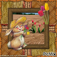 {{Bunny with Tulips}} - Ilmainen animoitu GIF