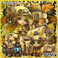 Steam Dreamer. Girl, yellow animeret GIF