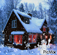 Maison et neige House and Snow - GIF animé gratuit