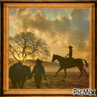 Cowgirls ao pôr do sol - GIF animado gratis