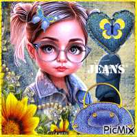 La petite fille et le jeans animovaný GIF