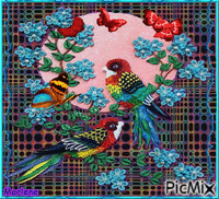 papillons des oiseaux fleurs animovaný GIF