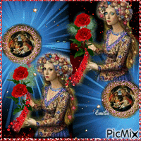 rosas mujer y  estrellas animovaný GIF