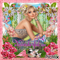 Have a Wonderful Day. Woman in a garden animēts GIF