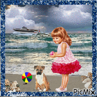 petite fille au bord de la mer - 無料のアニメーション GIF