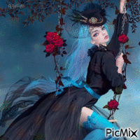 Gothic woman and roses/contest - Kostenlose animierte GIFs