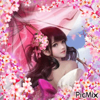 Young woman with a parasol-contest - GIF animate gratis