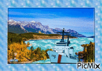 Paysage avec bateau GIF animado