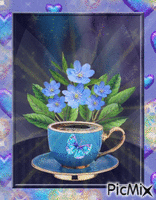 tasse café et fleurs 动画 GIF