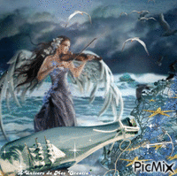 musicienne ange dans océan animovaný GIF