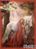femme et son cheval анимированный гифка