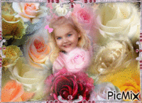 menina no meio das rosas animuotas GIF