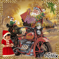 Père Noël sur des véhicules étranges 🎄🎅🏻 - Δωρεάν κινούμενο GIF