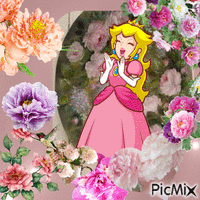 Princess peach in  peonies - Бесплатный анимированный гифка