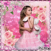 Jolie Petite Fille habillée en Rose - Gratis animeret GIF