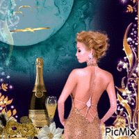 Gold and teal woman - Безплатен анимиран GIF