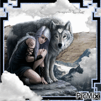woman and wolf fantasy - Free animated GIF