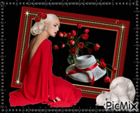 Woman in red animovaný GIF