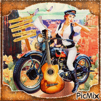 Woman vintage pin up moto guitar - Nemokamas animacinis gif