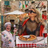 Comiendo pizza en Italia анимированный гифка