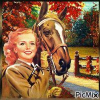 Autumn Beauty. Woman, horse - Безплатен анимиран GIF