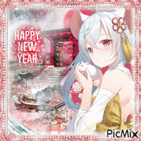 Happy new year 🎉 anime rat girl - GIF animé gratuit