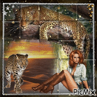 Woman with leopards - GIF animé gratuit