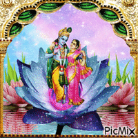 Radha Krishna on Lotus Flower