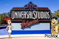 Fred and Wilma Flintstone at Universal Studios Hollywood анимированный гифка