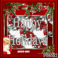 Happy Holidays- Christmas-santa-flowers animasyonlu GIF