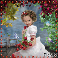 La niña con los pajaros κινούμενο GIF